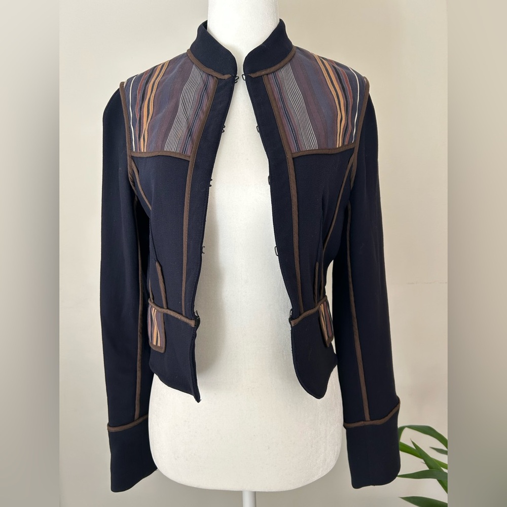 BCBGMaxAzria Navy Fitted Cropped Blazer Womens Sz S